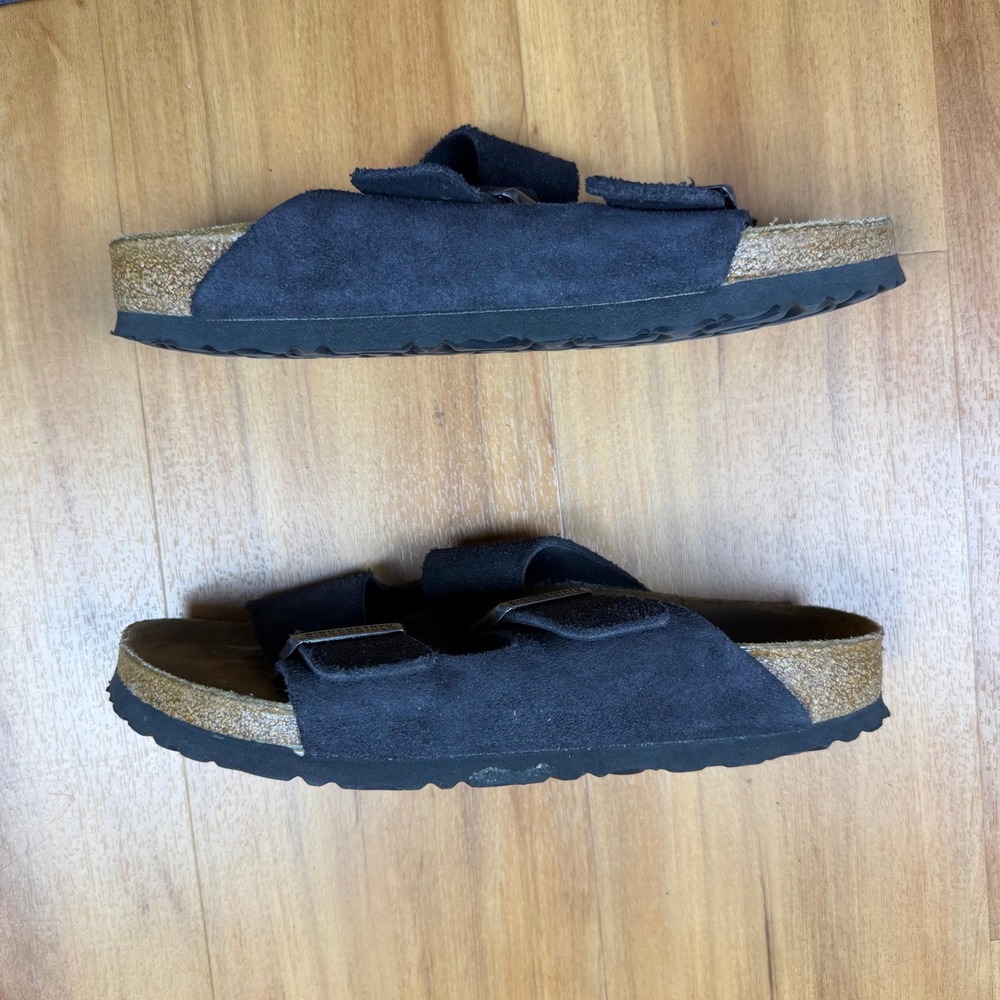 Birkenstock Arizona Black Suede Two Strap Slide Sandals Womens 38 L7 M5 - Picture 9 of 9